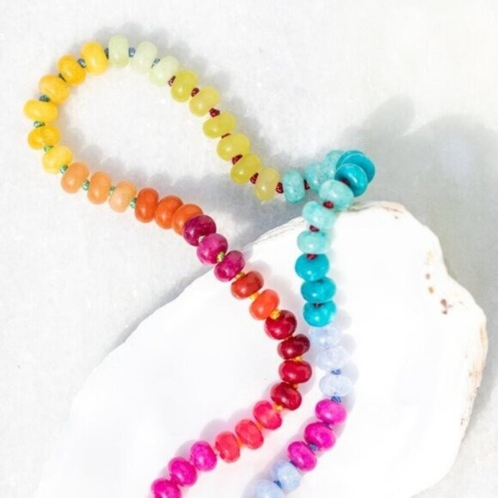 Rainbow Crystal Beaded Necklace 18K Gold Toggle Waterproof Boho Layering Jewelry - Picture 16 of 16